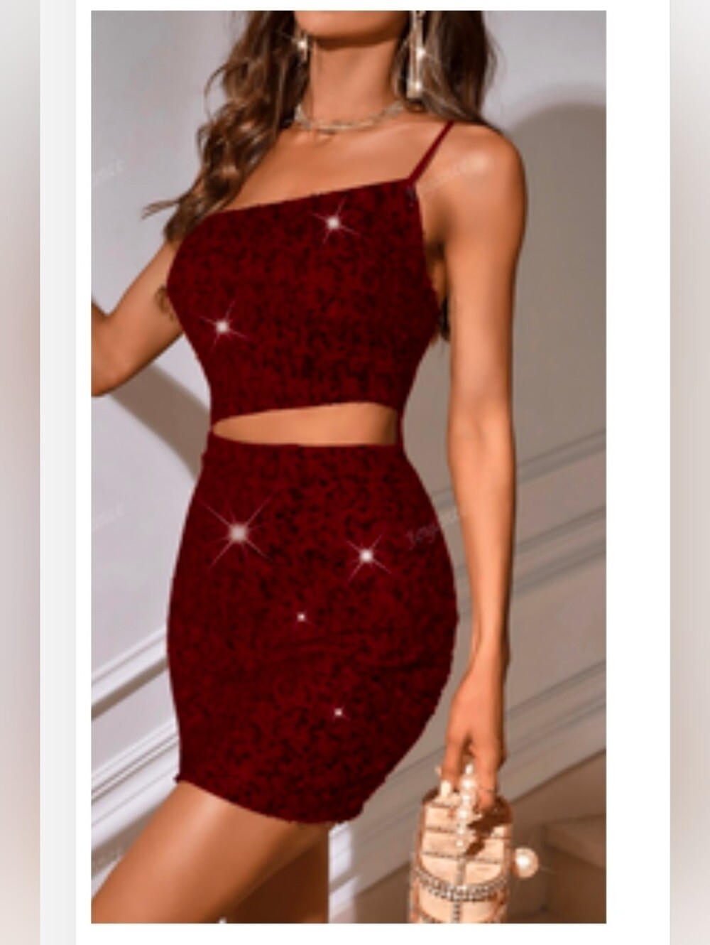 Brand NEW SPARKLE Women's One-Shoulder Sequin Dress in Burgundy Red